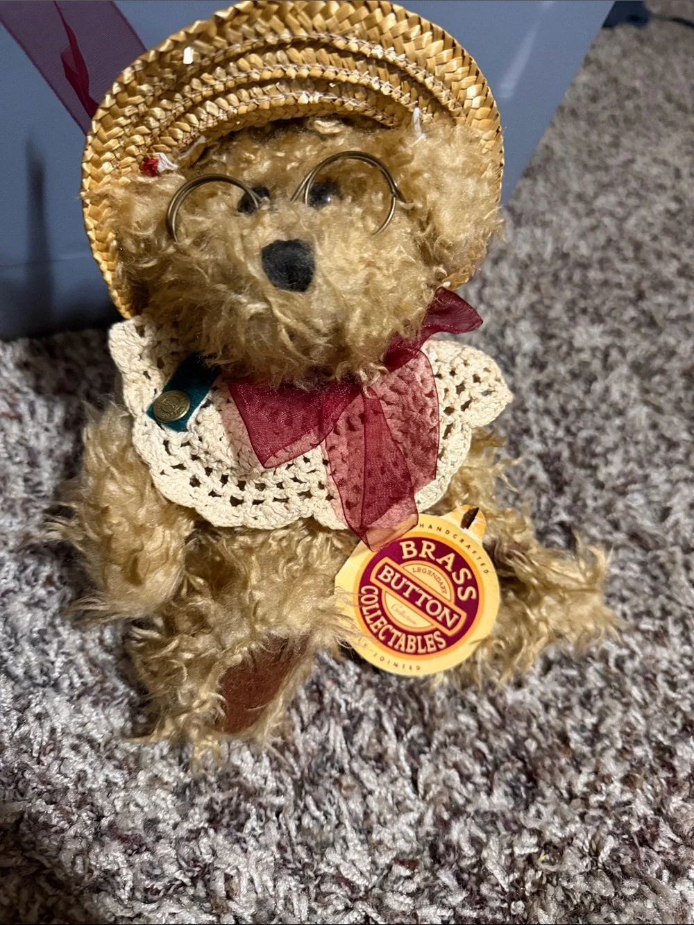 Brass Button Collectables Plush Bear in Tan with Straw Hat